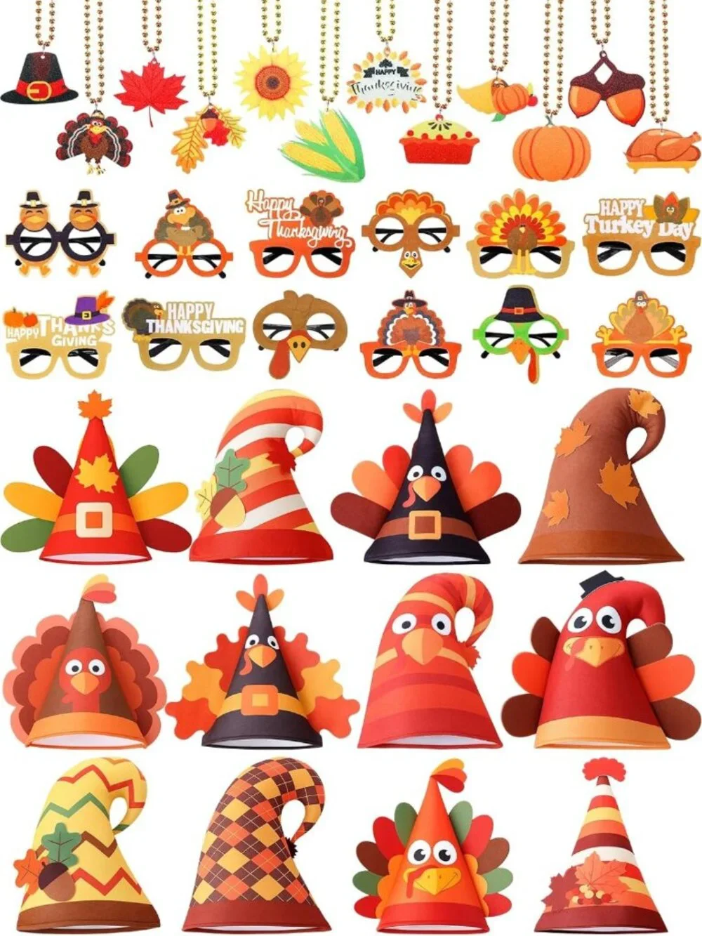 36 Pcs Turkey Party Props Set - Fun Felt Hats, Necklaces & Glasses for